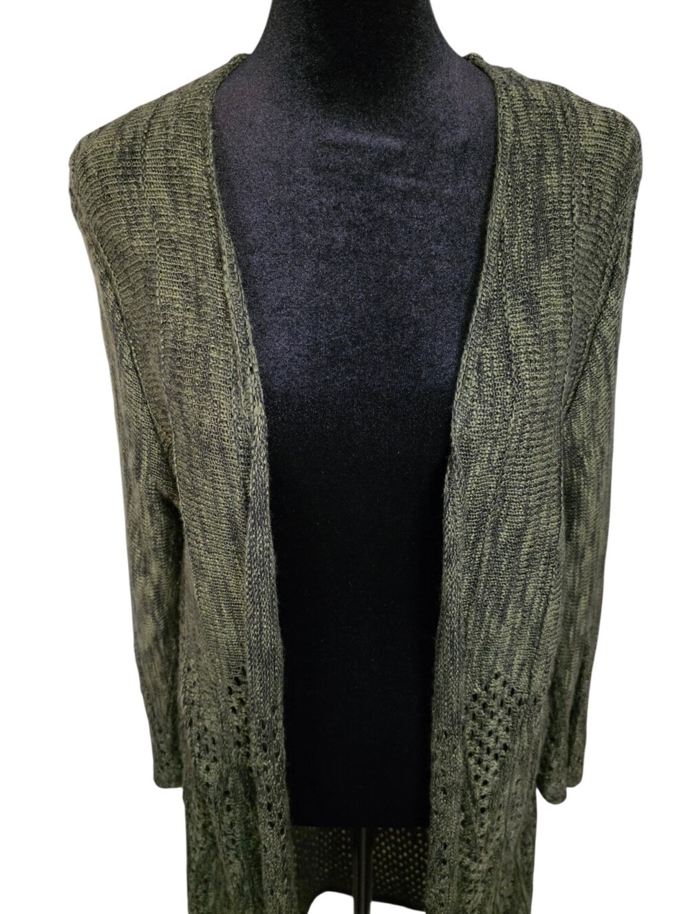 Forest Dark Green Open Knit Duster Cardigan Bell Sleeve XL Fairy Boho  Earthy - Picture 4 of 12